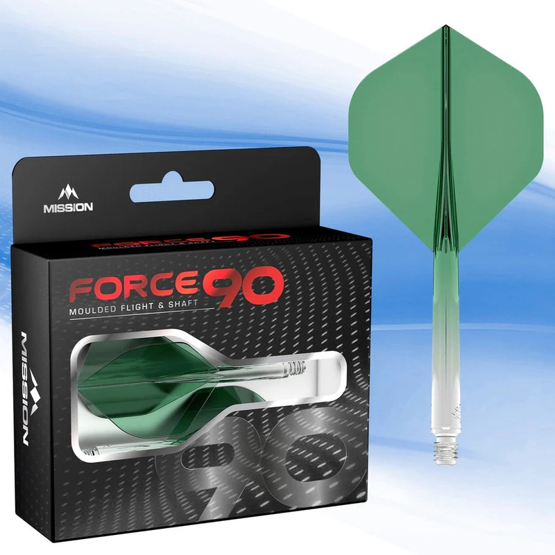 Mission Force 90 – Molded Flight & Shaft System – Gradient – Transparent Green – Standard No2 – Tweenie Gradient Transparent Green Tweenie (70.1mm in length excluding thread) Composite Material