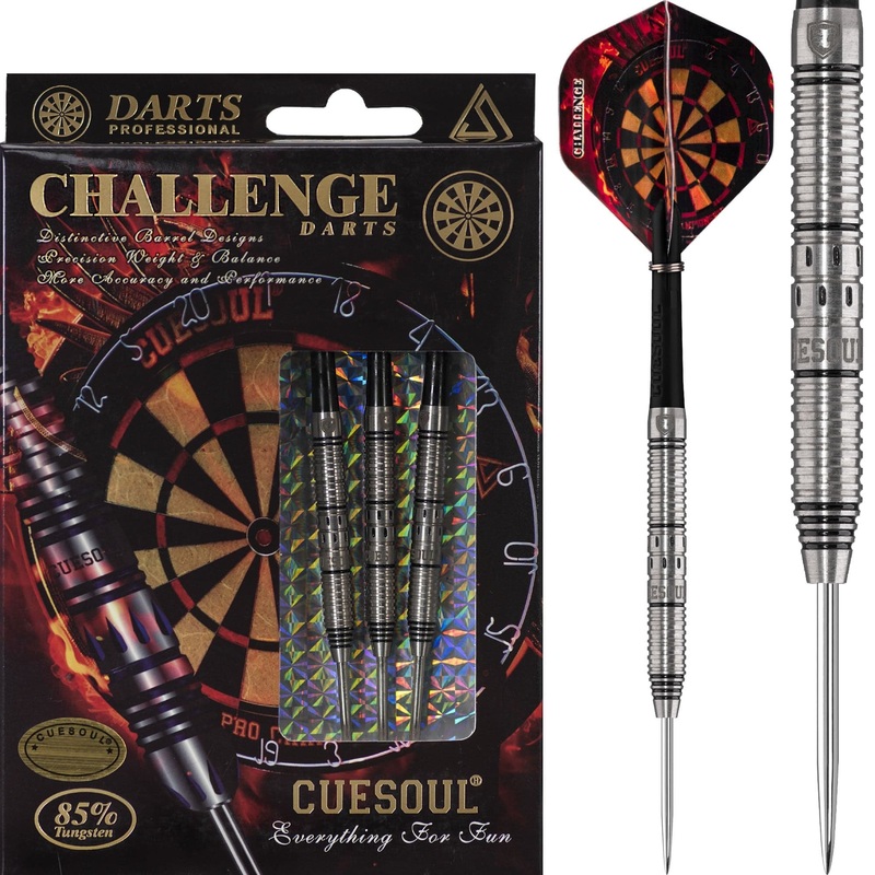 *Cuesoul – Steel Tip Tungsten Darts – Challenge – Multi Ring – Tapered – Black 22g
