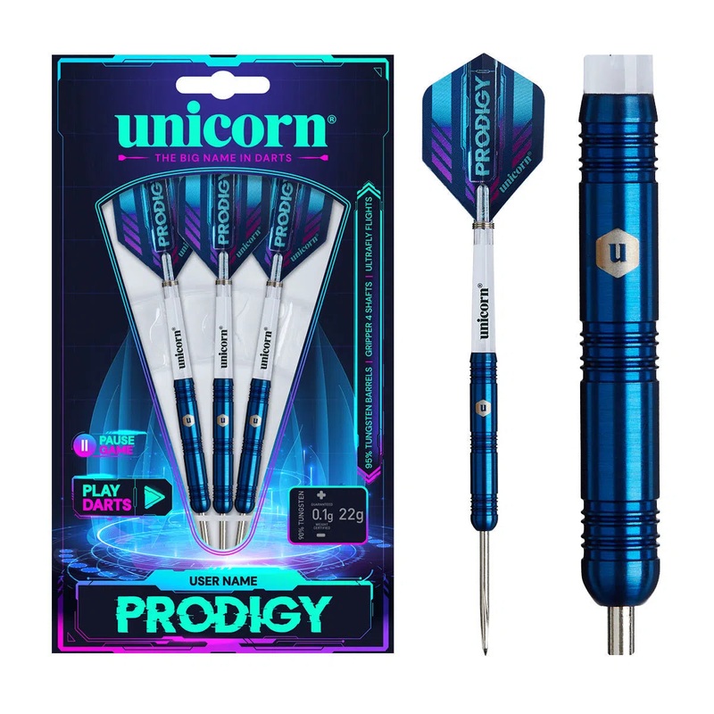Unicorn Prodigy Parrallel 95% Tungsten Steel Tip Darts 22 GRAM