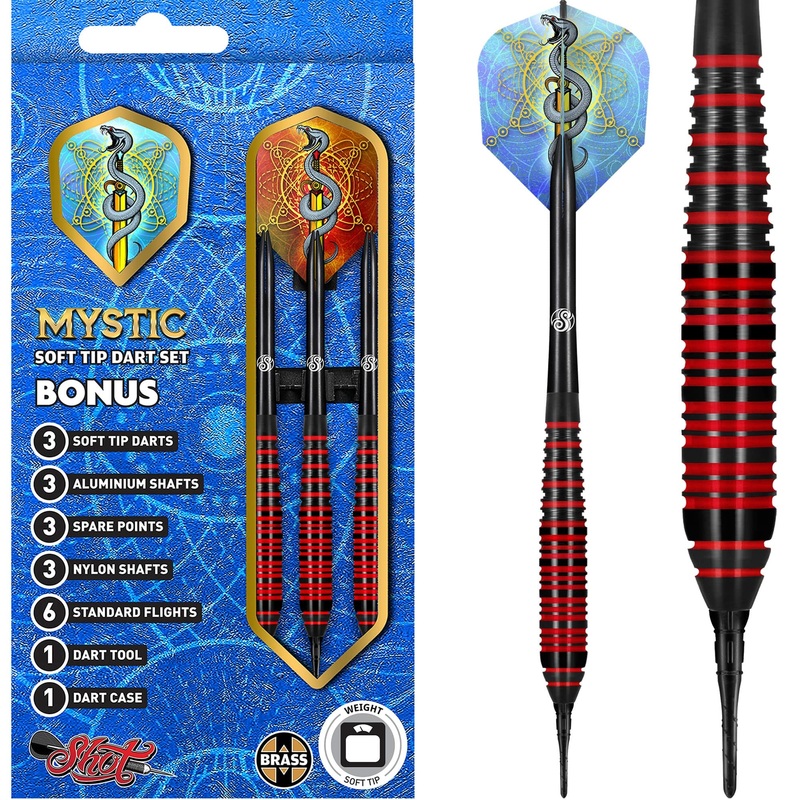 Shot Mystic Darts – Soft Tip – Coated Brass – Red Ring – 18g 18g