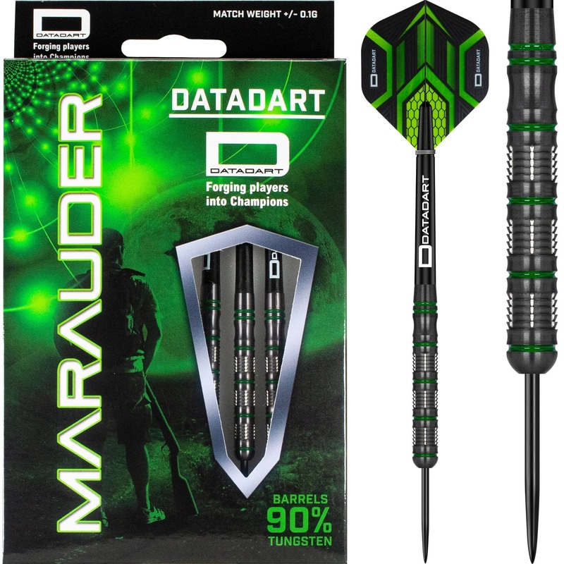Datadart Marauder Darts – Steel Tip – Black Titanium – Green Rings 21g