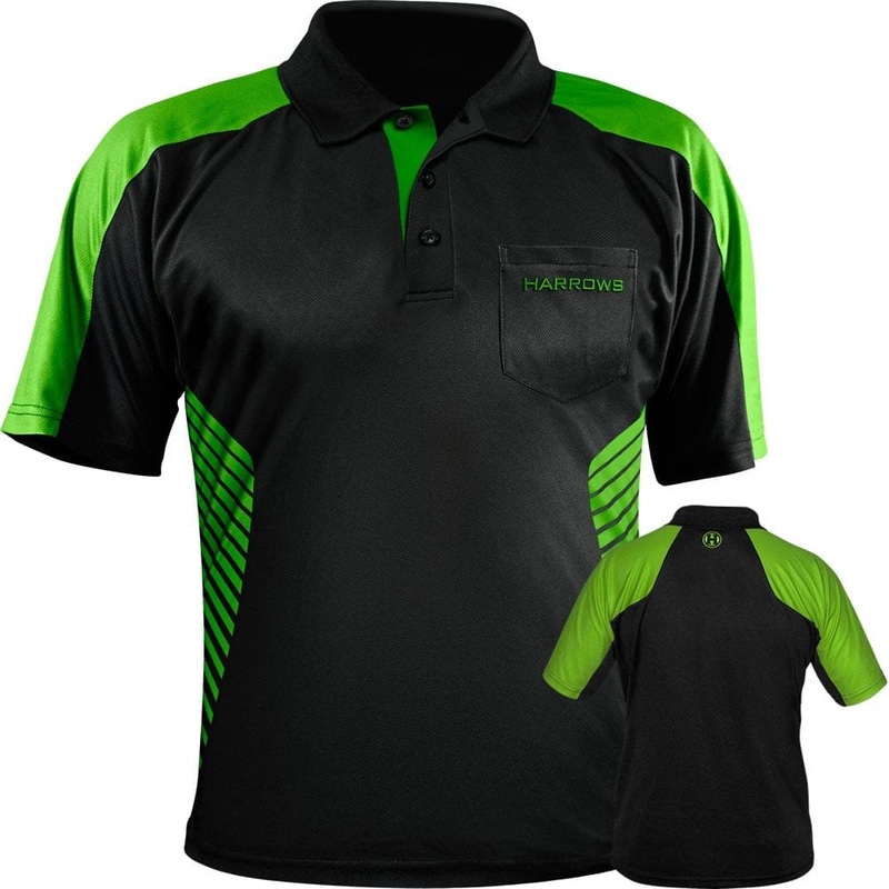 *Harrows Vivid Dart Shirt – with Pocket – Black & Green 2XL