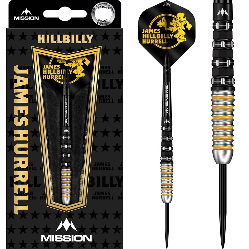Mission James Hurrell Darts – Steel Tip – 95% Tungsten – V2 – Black PVD & Yellow 22g