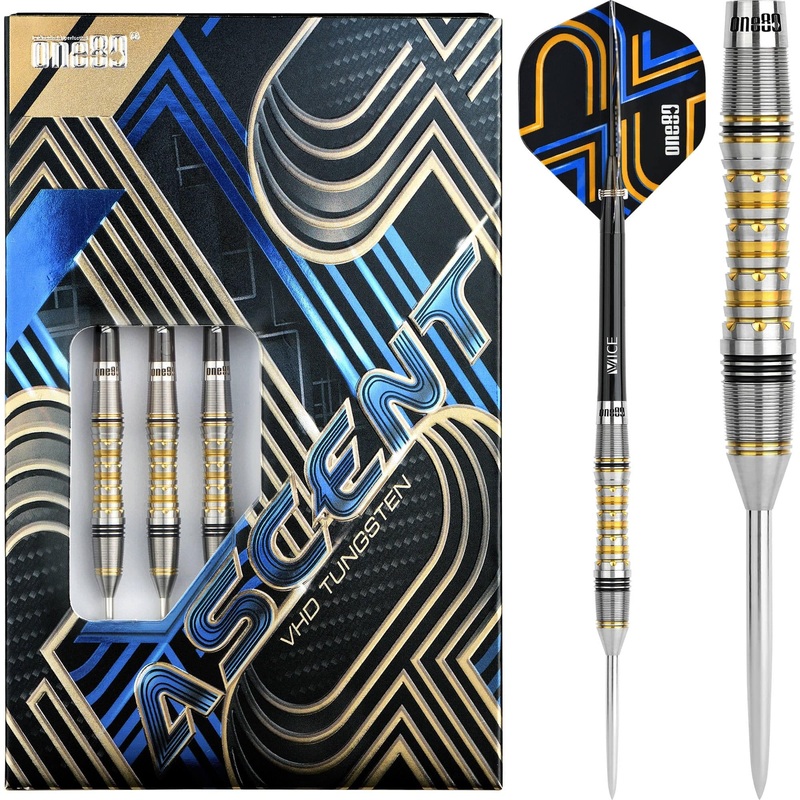 One80 Ascent Darts – Steel Tip – S04 – Black & Gold 22g