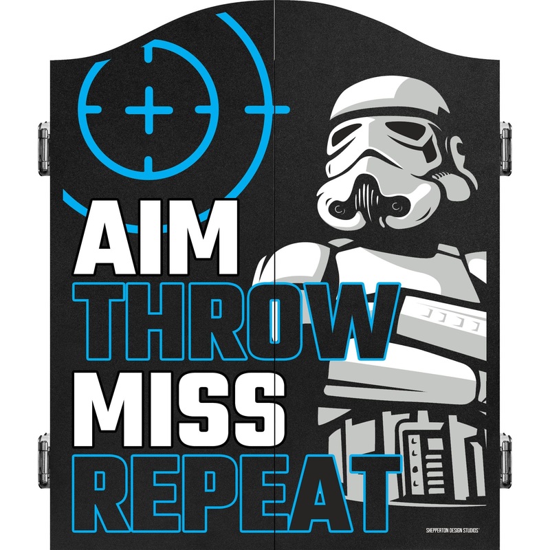 Original StormTrooper Dartboard Cabinet – C2 – Black Base – Storm Trooper – Aim Throw Miss Repeat