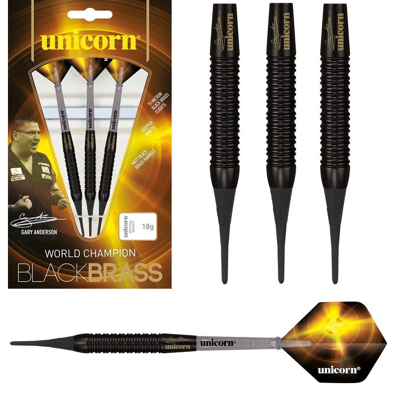 Unicorn Gary Anderson Style 1 Black Brass Soft Tip Darts 16 Gram