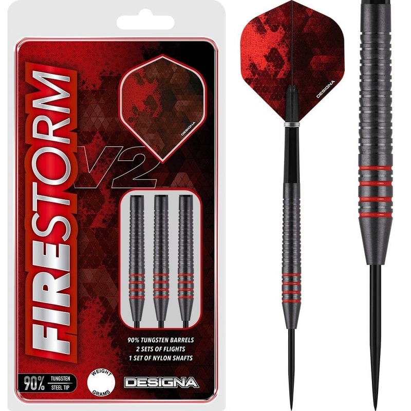 Designa Firestorm V2 Darts – Steel Tip – Ringed – Black 22g