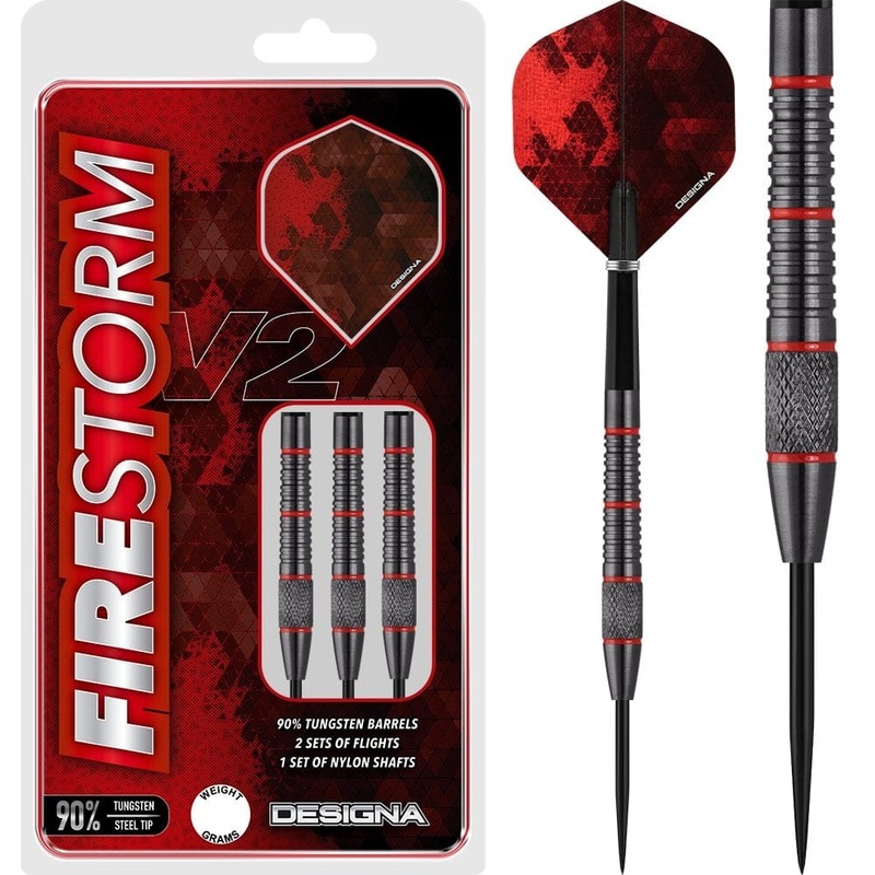 Designa Firestorm V2 Darts – Steel Tip – Knurled – Black 23g