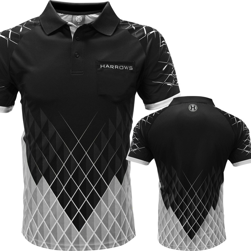 Harrows Paragon Dart Shirt – with Pocket – Black & White 2XL