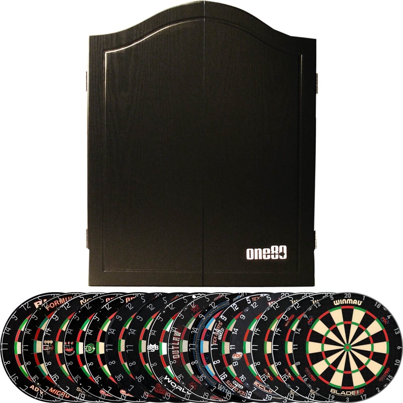 One80 – Black Dartboard Cabinet & Dartboard Bundle – Choose Your Board Bulls NL – Advantage 501