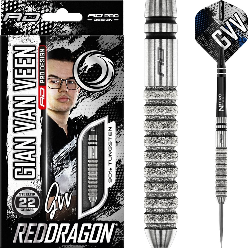 Red Dragon – Gian Van Veen Tour Edition Darts – Steel Tip – 90% Tungsten – 22g