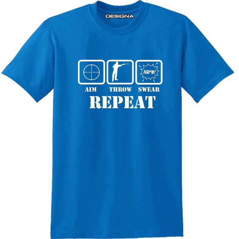 T Shirt – Humour Dart T-Shirt – Blue – Aim Throw Swear Repeat 2XL