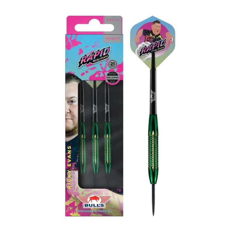 Bull’s NL Ricky Evans Shell Coated Green Steel Tip Brass Darts 21 GRAM