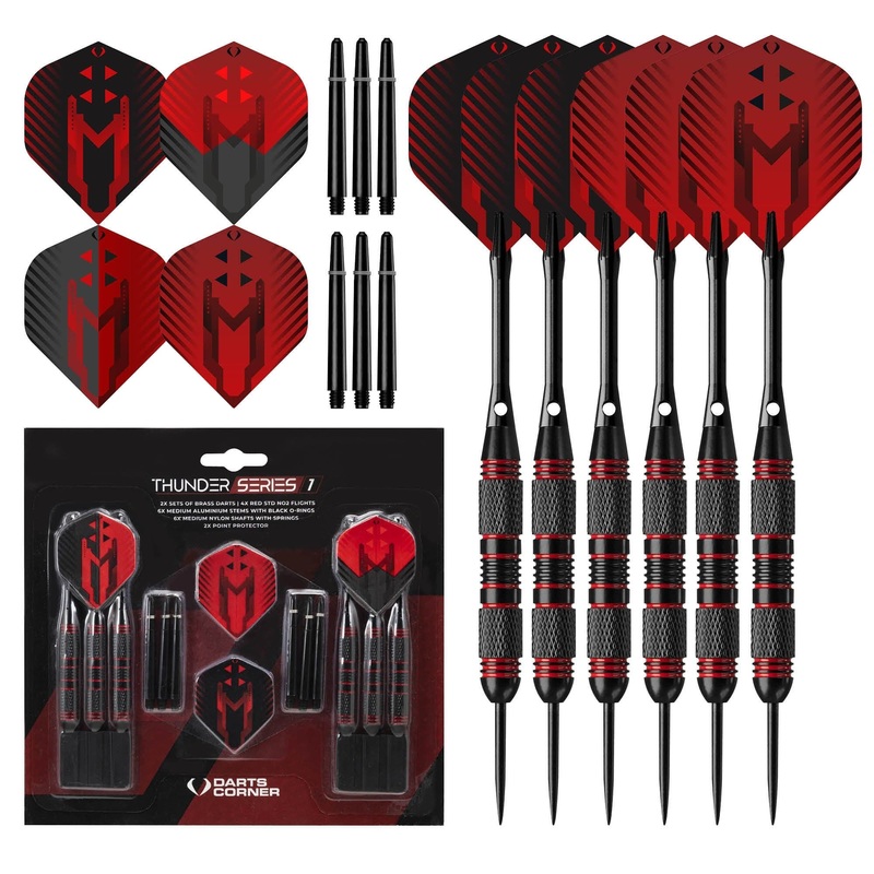 Darts Corner – Thunder Series 1 – Steel Tip Brass – 2 Sets Darts – M2 – Black & Red – 24g 24g
