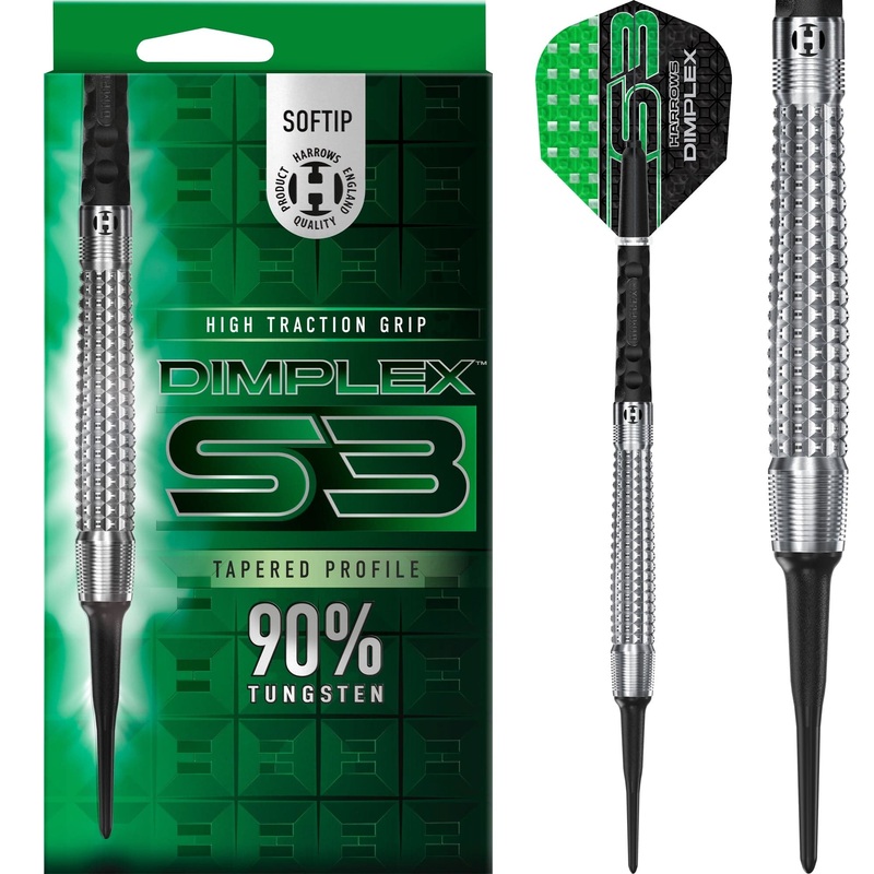 Harrows Dimplex S3 Darts – Soft Tip – 90% Tungsten – Tapered 18g