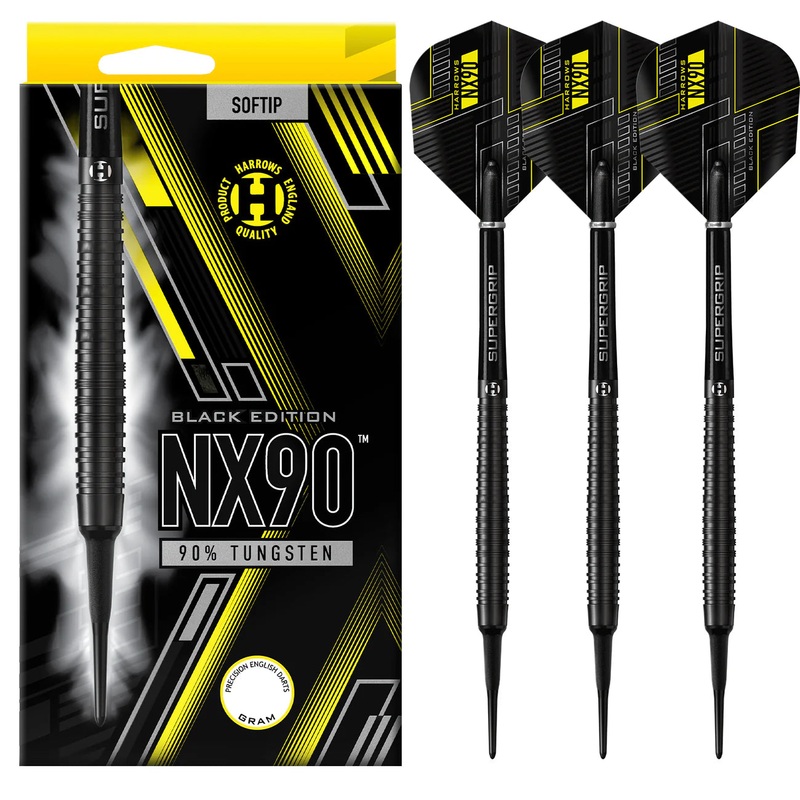 Harrows NX90 Black – Soft Tip Darts – 90% Tungsten – 18g