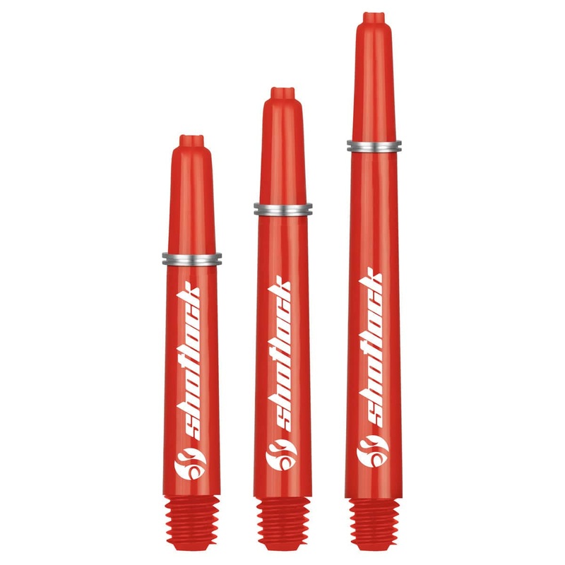 Shot Lock Dart Shafts – Durable Nylon Stems – with Shot Lock Rings – Red Short