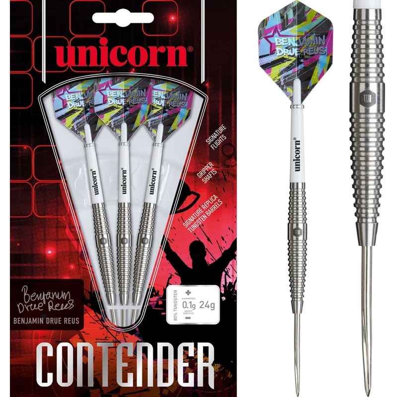 Unicorn Contender Darts – Steel Tip – 80% Tungsten – Benjamin Drue Reus – 24g