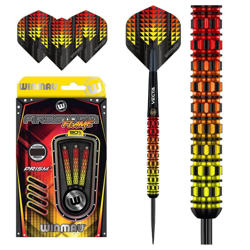 Firestorm Flame Parallel 90% Tungsten Steel Tip Darts by Winmau 22 Gram