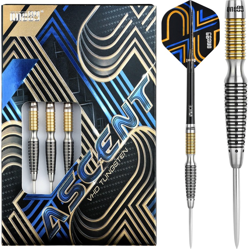 One80 Ascent Darts – Steel Tip – S03 – Black & Gold 23g