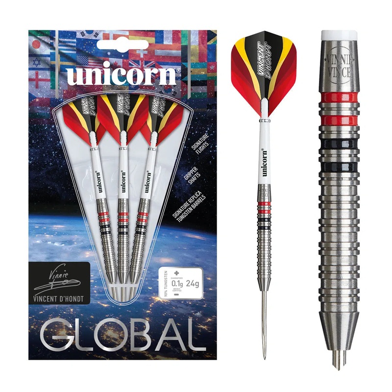 Unicorn Vincent D’hondt Global 90% Tungsten Steel Tip Darts 24 GRAM