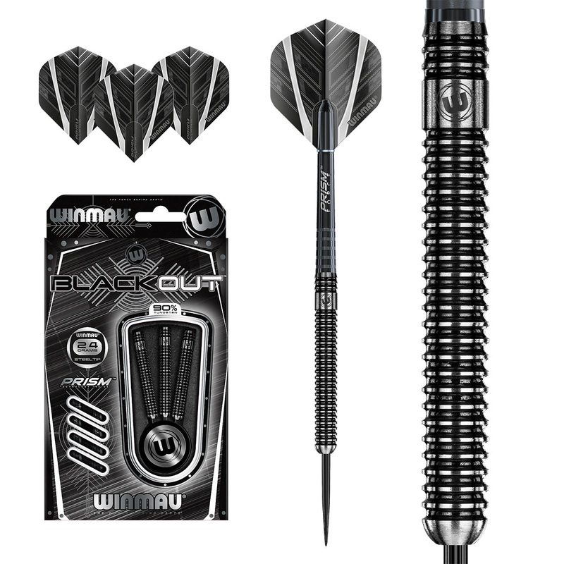 Winmau Blackout 90% Tungsten Steel Tip Darts – Straight Barrel 21 Gram