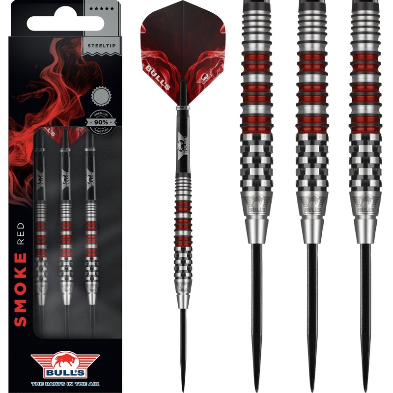 Bulls Smoke Darts – Steel Tip – Style A – Ringed – Black and Red 23g