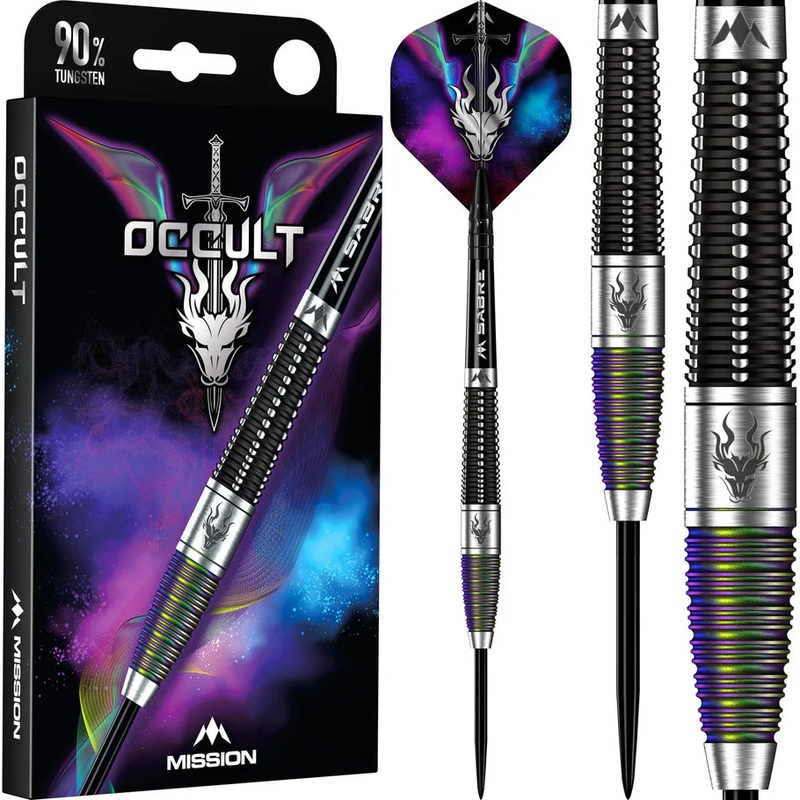 MISSION Occult Darts – Steel Tip – 90% Tungsten Black & Coral PVD 25g