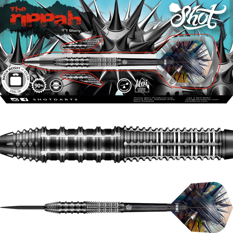 Shot – Gnarly Rippah Darts – Steel Tip – 90% Tungsten – 22g 23g 24g 26g 22 grams