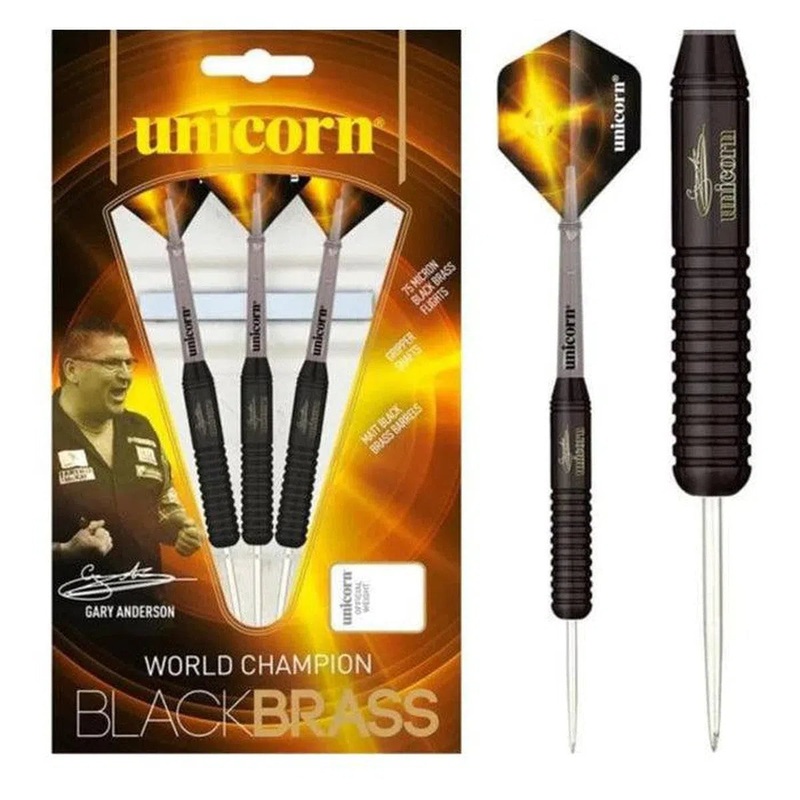 Unicorn Gary Anderson Style 2 Black Brass Steel Tip Darts 22 GRAM