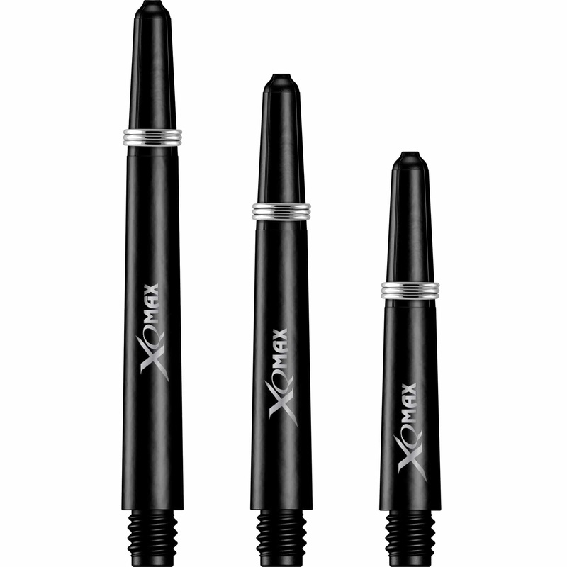 XQMax Polycarbonate Dart Shafts – Solid Colour with Logo – includes Springs – Black Medium