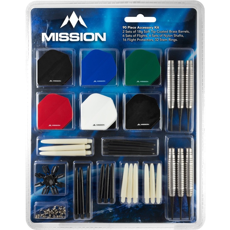 *Mission Darts Accessory Kit – 90 Piece – Flights, Shafts – Soft Tip