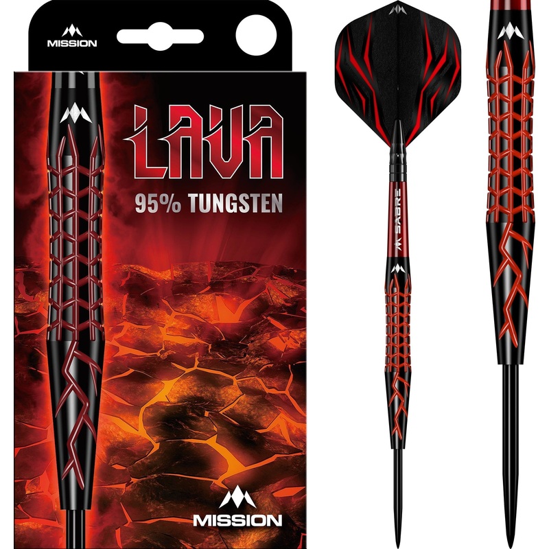 Mission Lava Darts – Steel Tip – 95% Tungsten – Black & Red Electro 22g