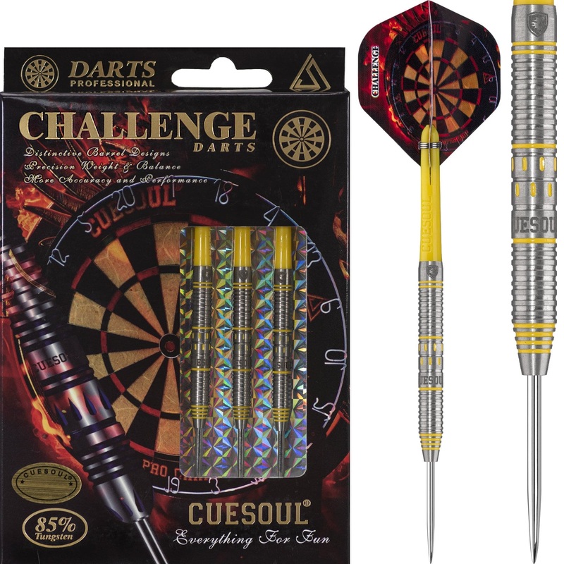 *Cuesoul – Steel Tip Tungsten Darts – Challenge – Multi Ring – Tapered – Yellow 22g