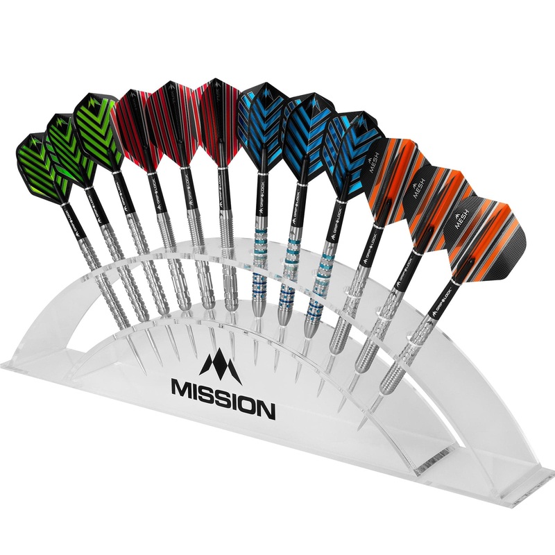 Mission Station 12 – holds 12 darts – Acrylic Darts Display Arc Colours Red