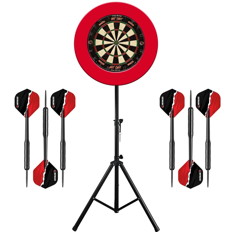 Ruthless Hotshot Dartboard & Stand Set – Dart Board, Surround & Stand – Red