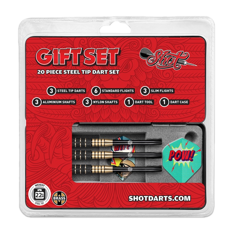 Shot Steel Tip Gift Pack – Darts, Flights, Stems & Case – 24g