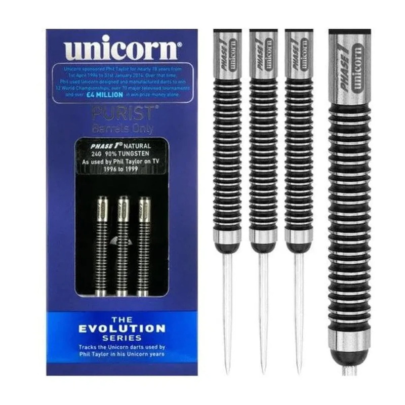 Unicorn Purist Phase 1 Natural 90% Tungsten Steel Tip Darts 24 Gram