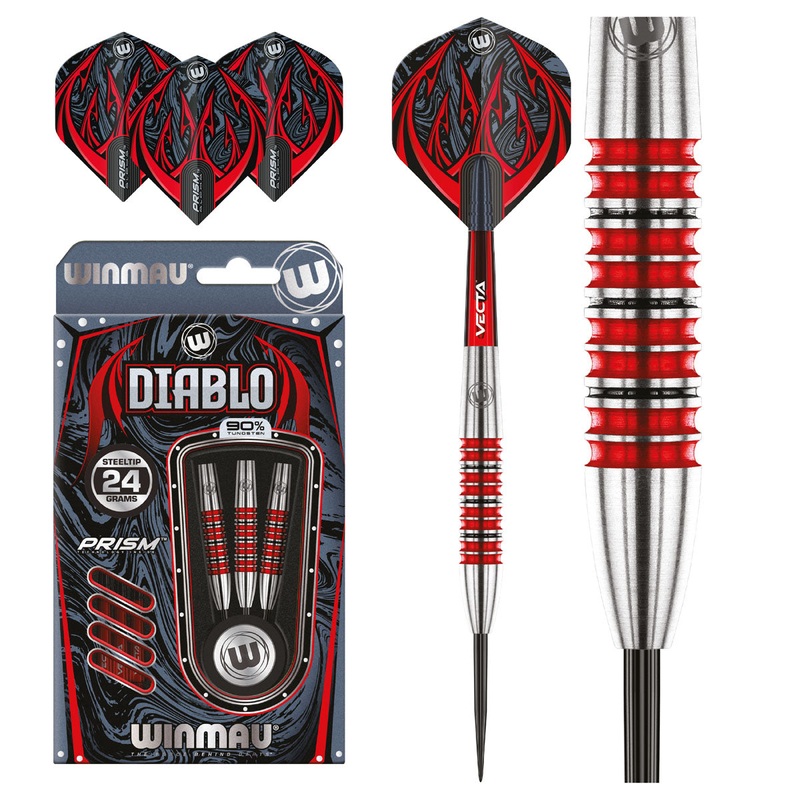 Diablo 90% Tungsten Steel Tip Darts by Winmau – Torpedo Barrel 24 Gram