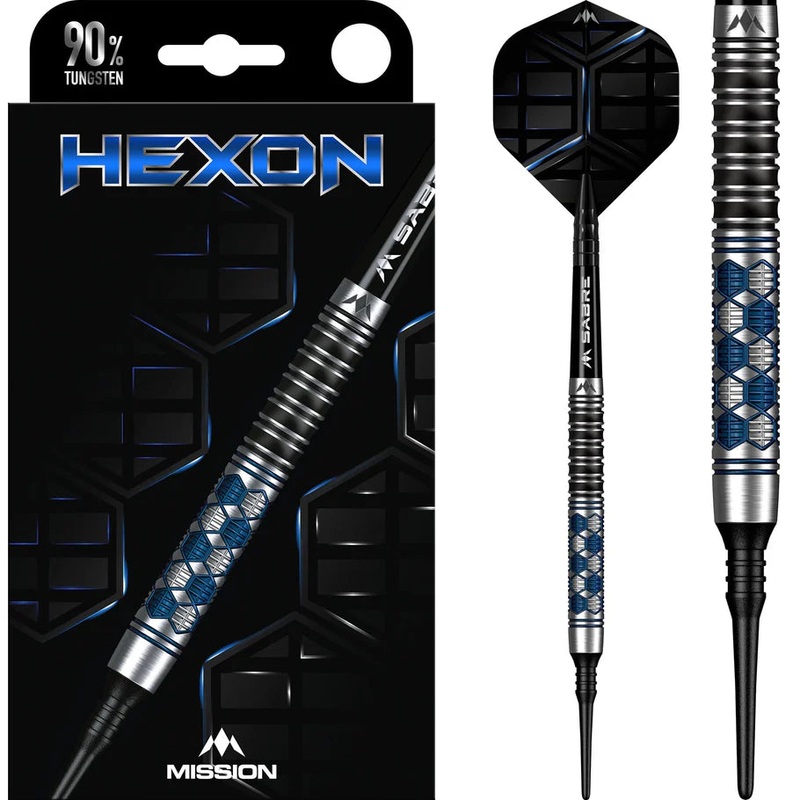 Mission Hexon Soft Tip Darts – 90% Tungsten Blue PVD – 18gm