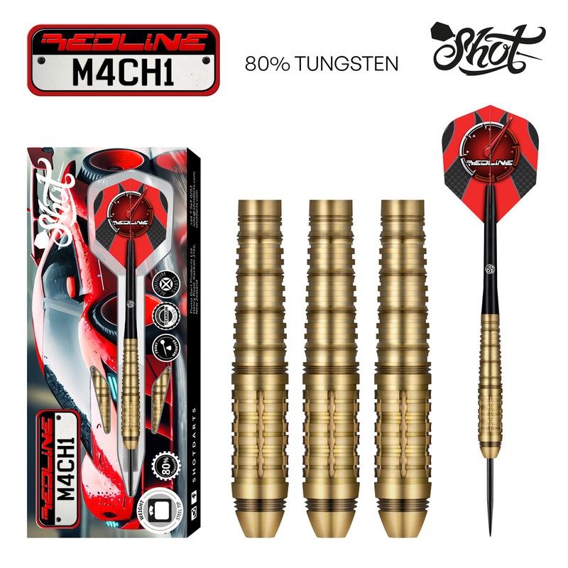 Shot Redline M4CH1 Steel Tip Dart Set-80% Tungsten Barrels-24gm