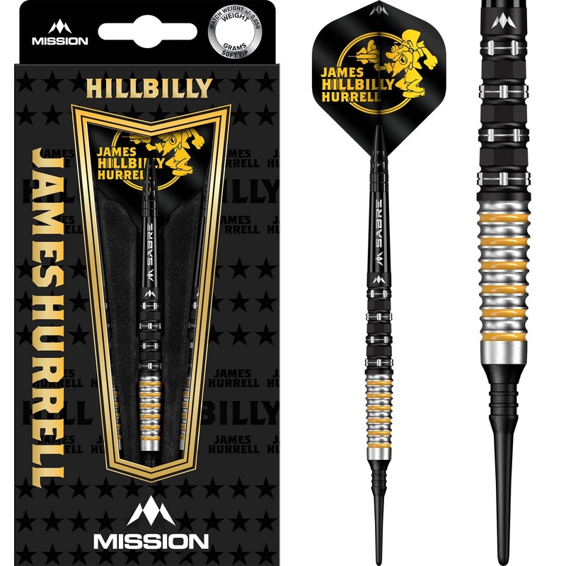 Mission James Hurrell Darts – Soft Tip – 95% Tungsten – V2 – Black PVD & Yellow