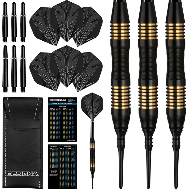Designa Mako Soft Tip Darts – Barrel Weight 19.5gram Electro Brass Shark Grip Black 21 grams