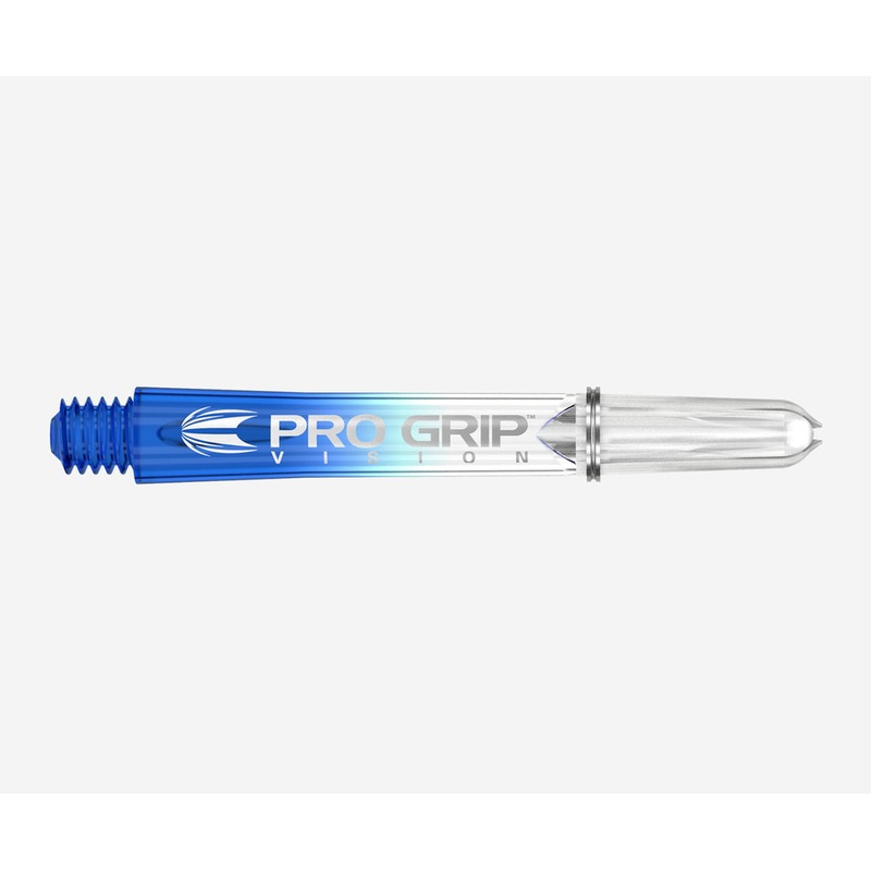 Target Pro Grip Vision Dart Shafts Intermediate Clear Blue (3 Sets) Clear Blue Intermediate (41mm in length excluding thread) Clear Polycarbonate Material