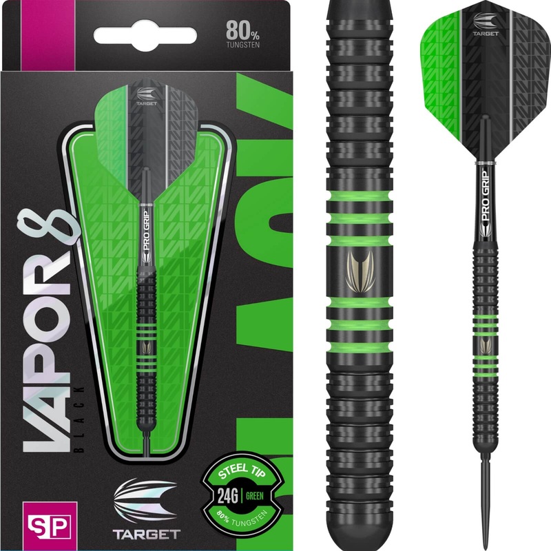 Target – Vapor 8 Black & Green Darts – Swiss Point – Steel Tip – 80% Tungsten – 22g 24g 26g 22 grams