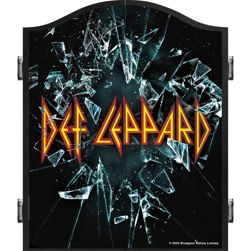 Def Leppard Dartboard Cabinet – Official Licensed – C1 – Premium Black – Shattered Glass