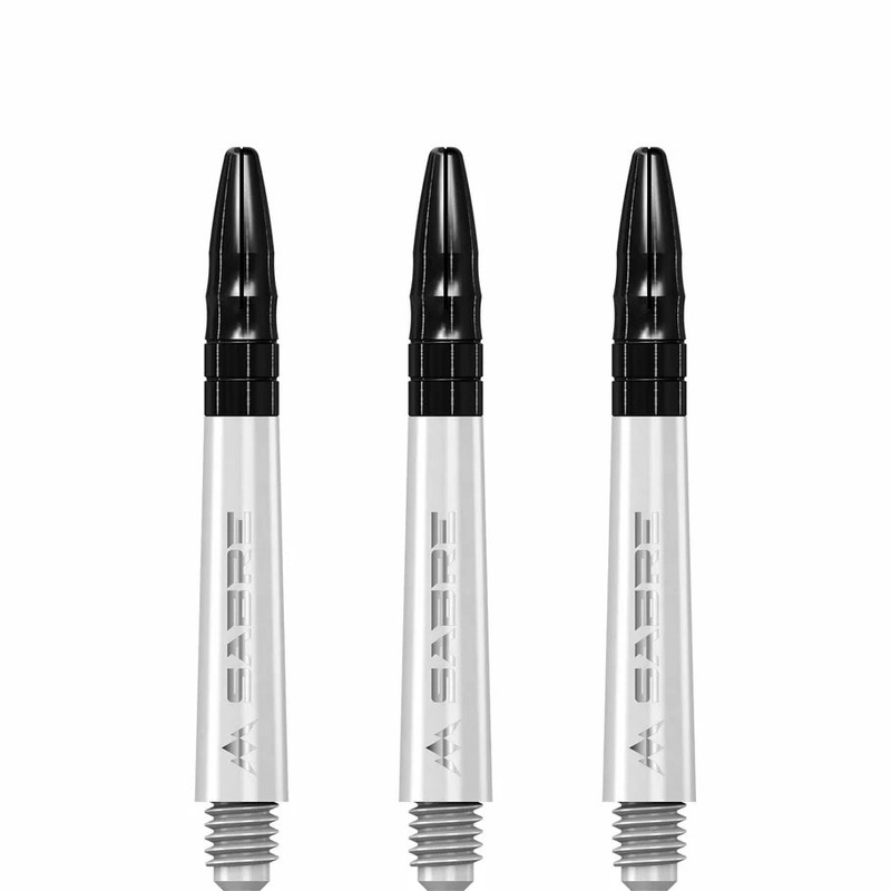 Mission Sabre Shafts – Polycarbonate Dart Stems – White – Black Top – Tweenie White with Black Top Tweenie (40mm in length excluding thread) Polycarbonate