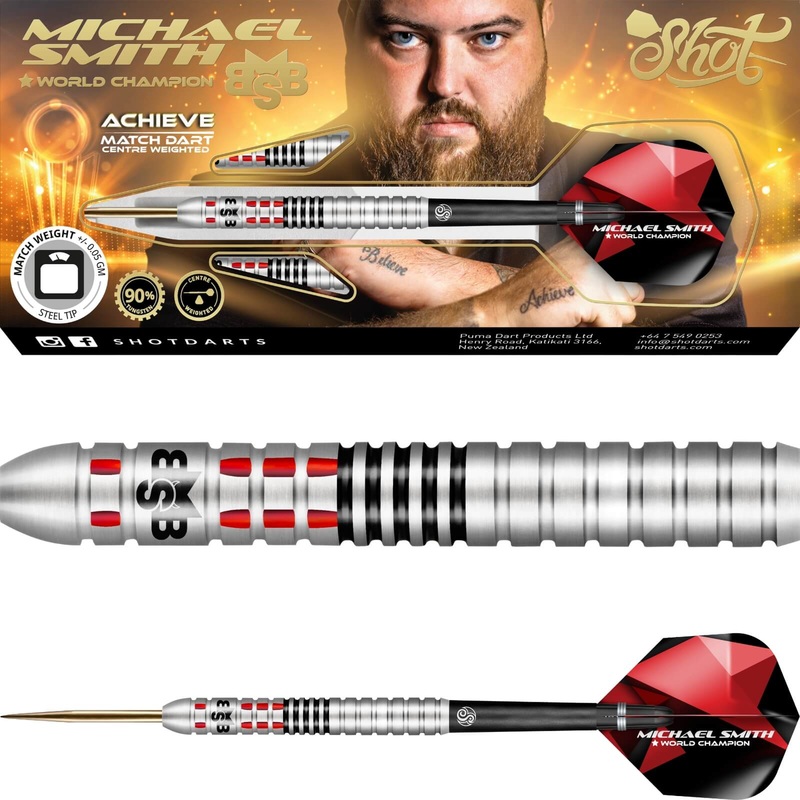 Shot – Michael Smith Achieve Darts – Steel Tip – 90% Tungsten – 21g 22g 23g 24g 25g 26g 21 grams
