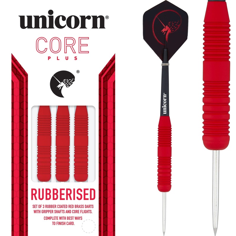 *Unicorn Core Plus Win Darts – Steel Tip Brass – Rubberised Red 21g