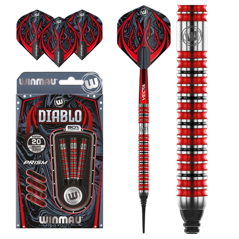 Diablo 90% Tungsten Soft Tip Darts by Winmau – Straight Barrel 20 Gram